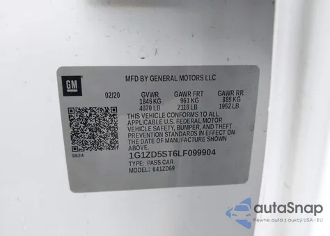 2020 Chevrolet Malibu Fwd Lt из США, поврежденный, VIN 1G1ZD5ST6LF099904